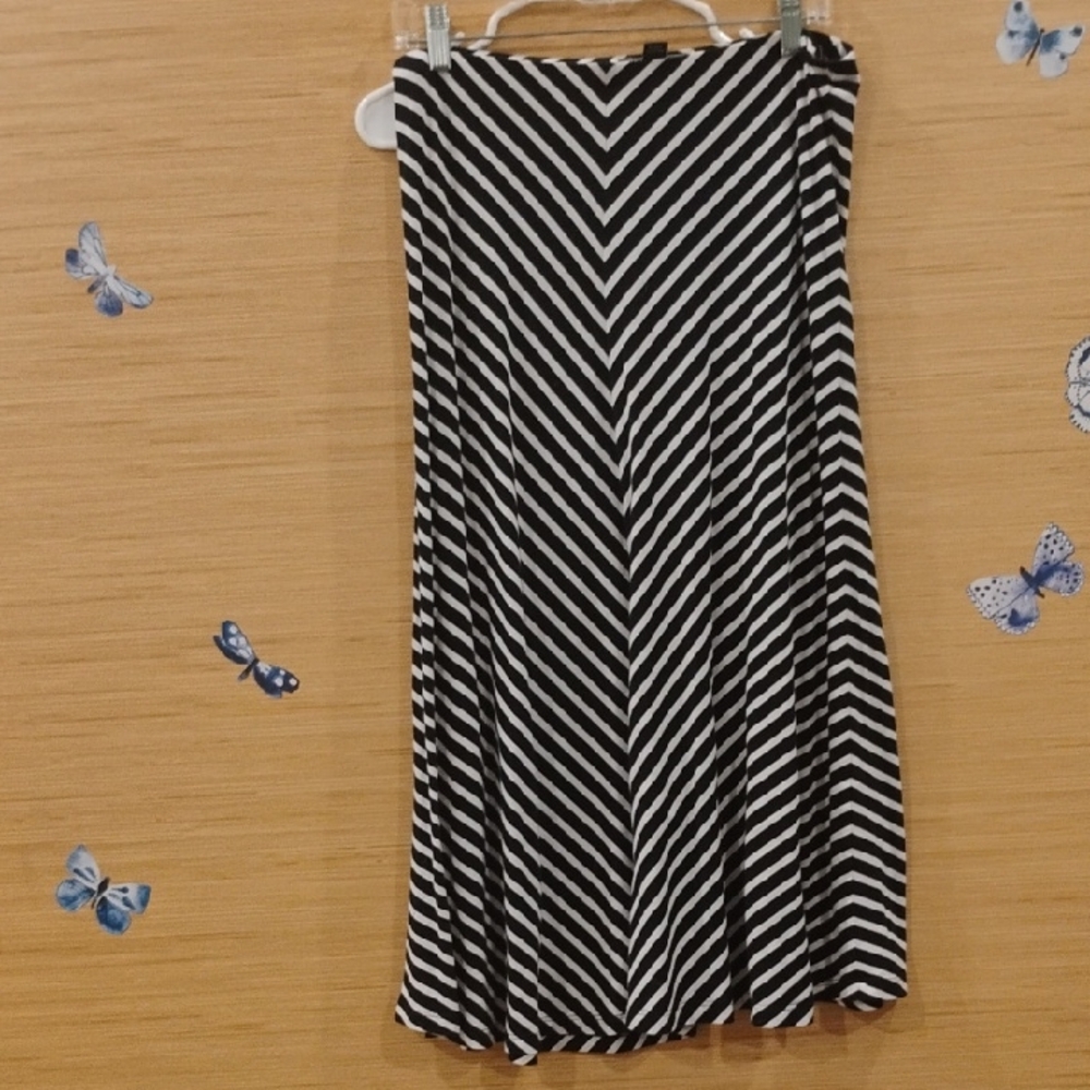 American Living Black & White Striped A-Line Maxi Skirt